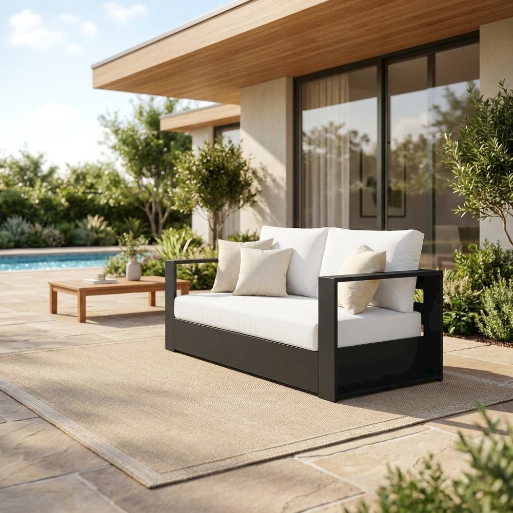 Powder-Coated Aluminum Modular Left-Facing Patio Loveseat Sectional, Gray White. Picture 3