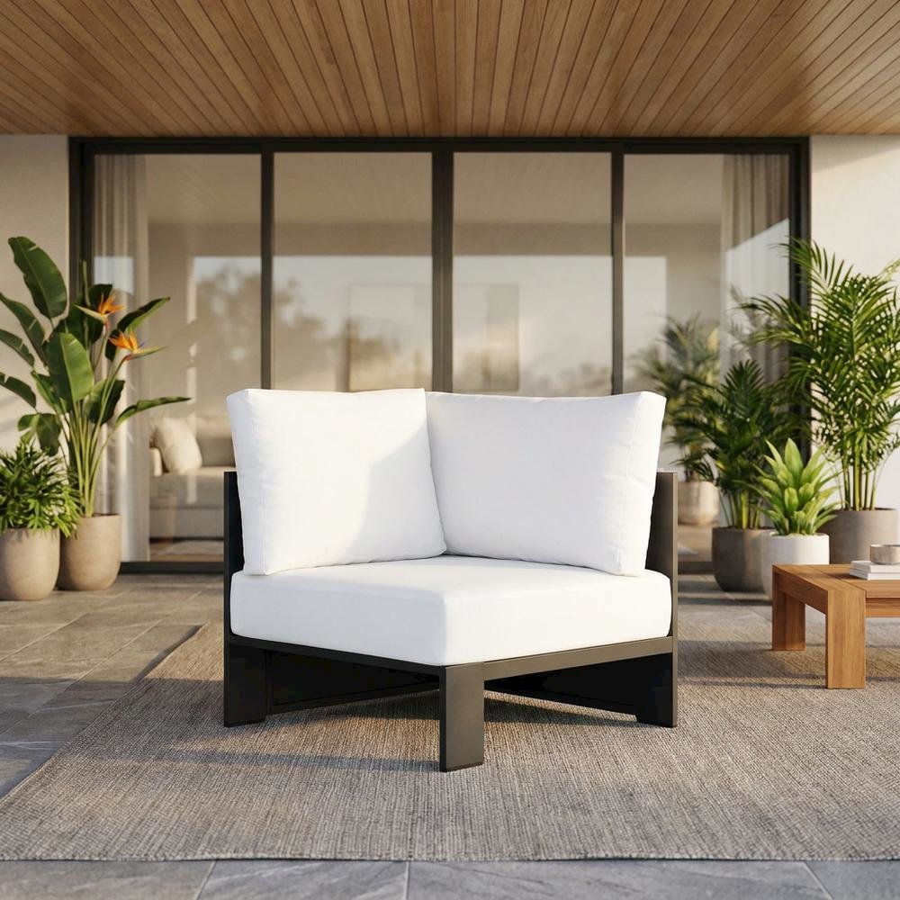 Powder-Coated Aluminum Outdoor Armchair with Modular Corner Design, Gray White. Picture 2