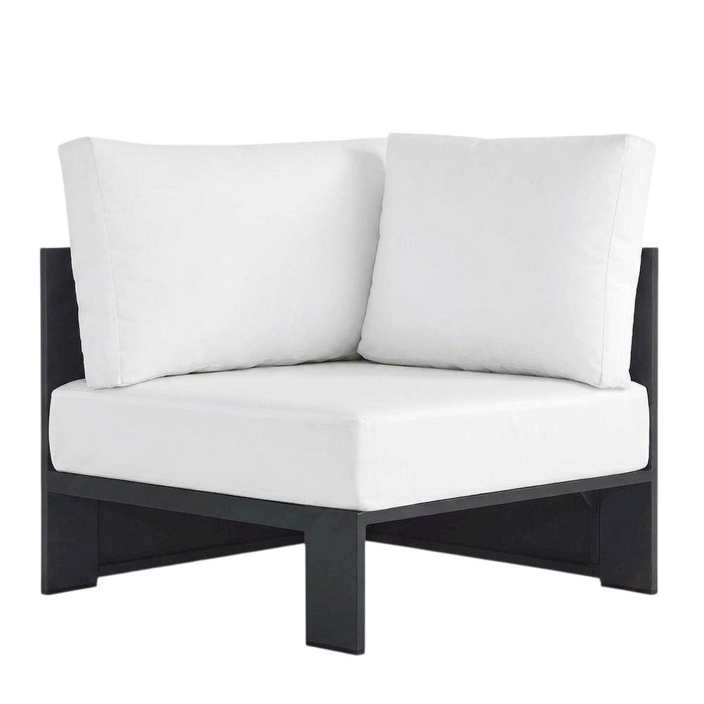 Powder-Coated Aluminum Outdoor Armchair with Modular Corner Design, Gray White. Picture 4