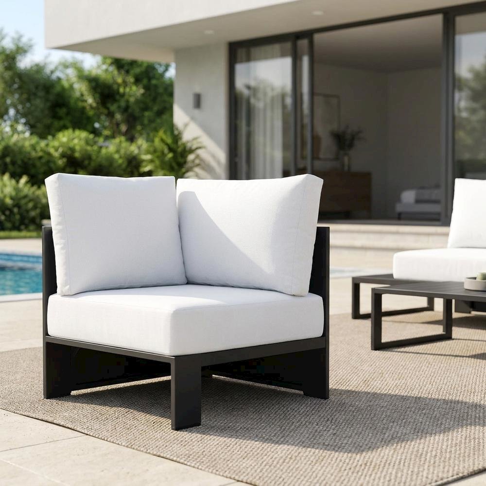 Powder-Coated Aluminum Outdoor Armchair with Modular Corner Design, Gray White. Picture 3