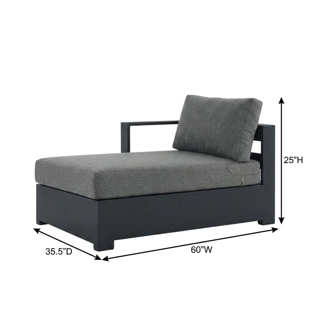 Powder-Coated Aluminum Left-Facing Modular Chaise Lounge, Gray Charcoal. Picture 5