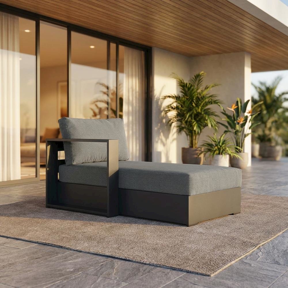 Powder-Coated Aluminum Left-Facing Modular Chaise Lounge, Gray Charcoal. Picture 2