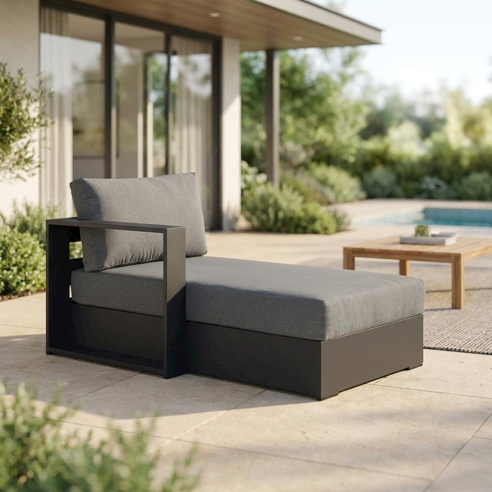 Powder-Coated Aluminum Left-Facing Modular Chaise Lounge, Gray Charcoal. Picture 3
