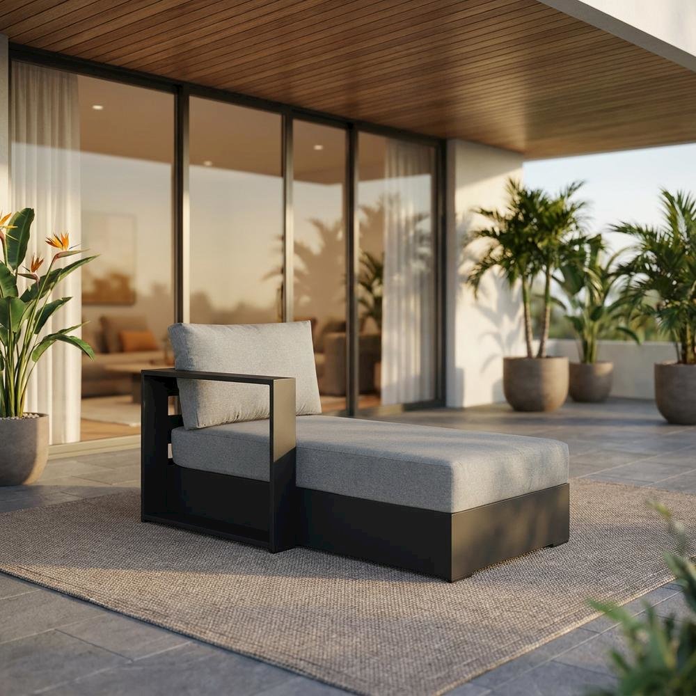 Powder-Coated Aluminum Left-Facing Modular Chaise Lounge, Gray Gray. Picture 2