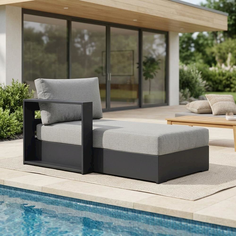 Powder-Coated Aluminum Left-Facing Modular Chaise Lounge, Gray Gray. Picture 3