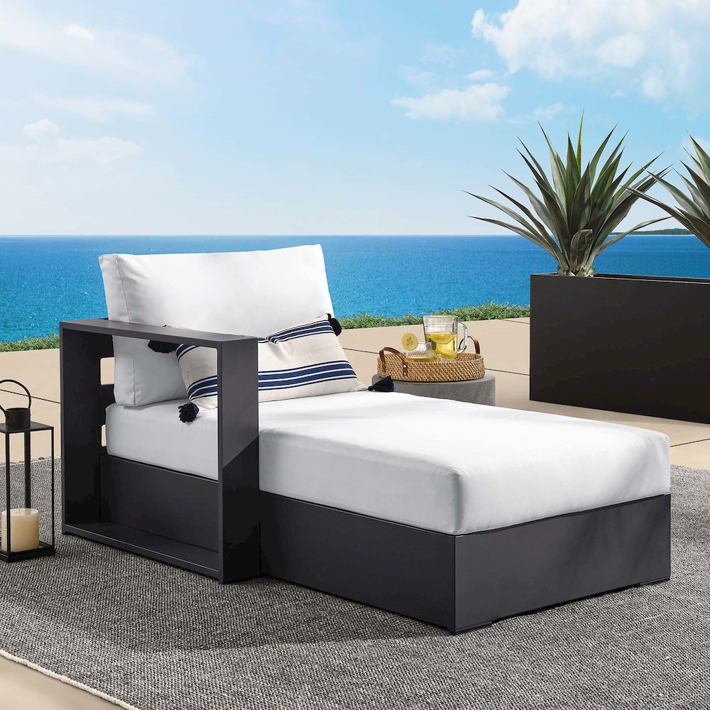 Tahoe Outdoor Patio Powder-Coated Aluminum Modular Left-Facing Chaise Lounge. Picture 8