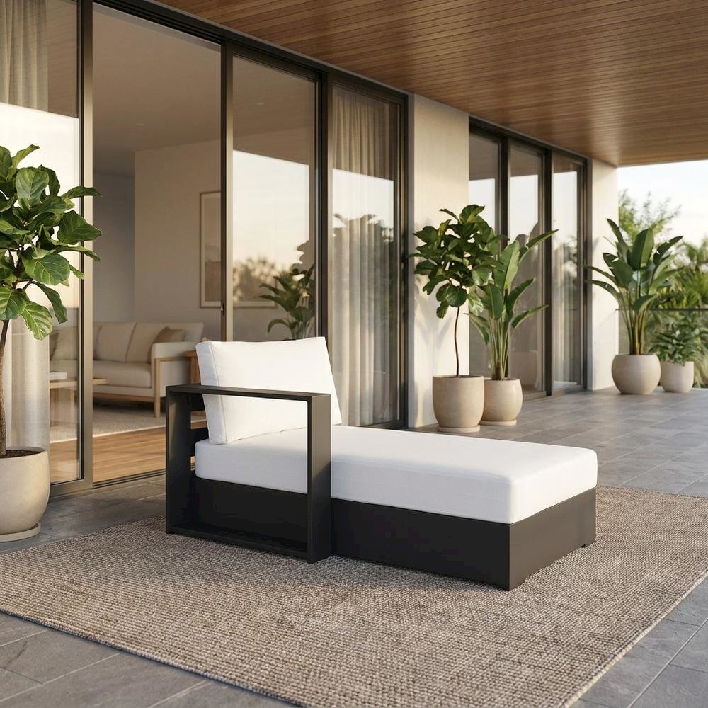Powder-Coated Aluminum Left-Facing Modular Chaise Lounge, Gray White. Picture 2