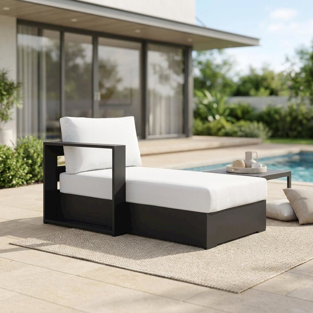 Powder-Coated Aluminum Left-Facing Modular Chaise Lounge, Gray White. Picture 3