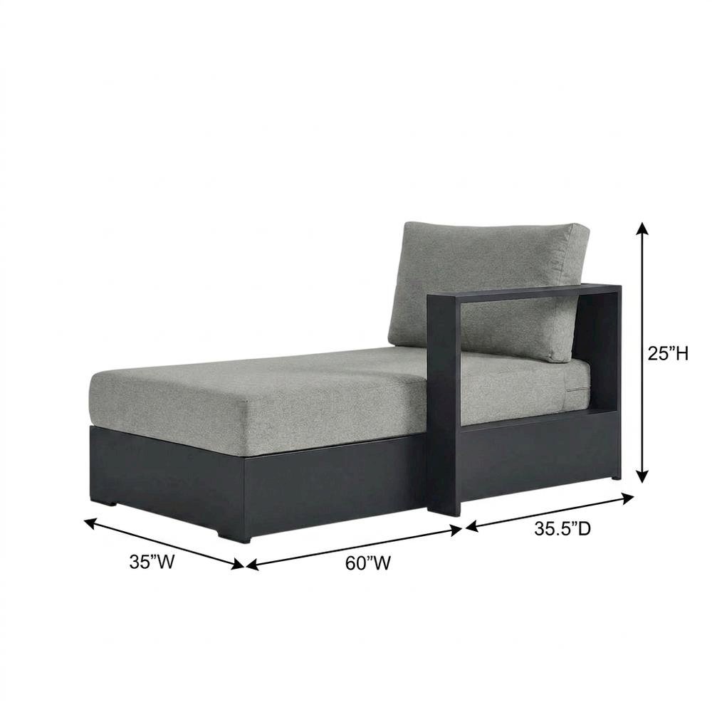 Powder-Coated Aluminum Modular Right-Facing Outdoor Chaise Lounge Chair, Gray. Picture 5