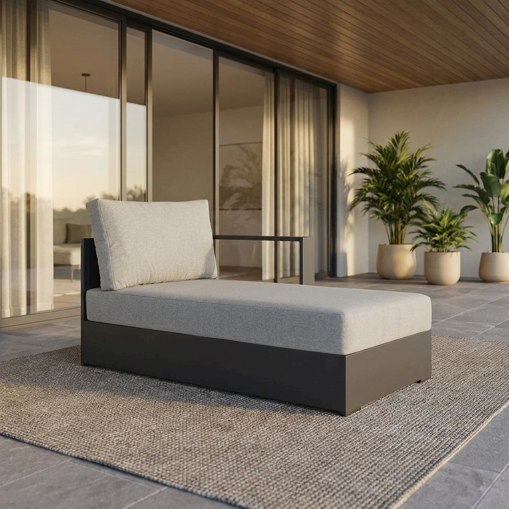 Powder-Coated Aluminum Modular Right-Facing Outdoor Chaise Lounge Chair, Gray. Picture 2