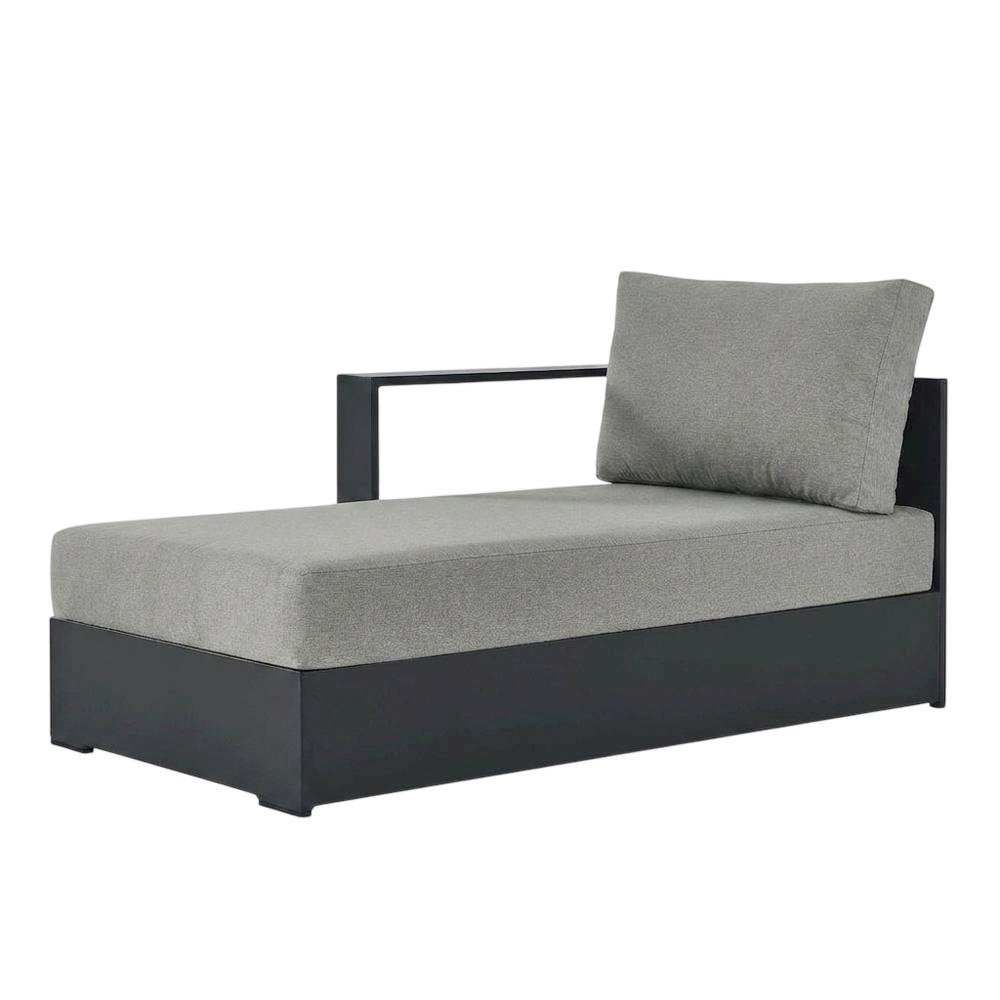 Powder-Coated Aluminum Modular Right-Facing Outdoor Chaise Lounge Chair, Gray. Picture 4