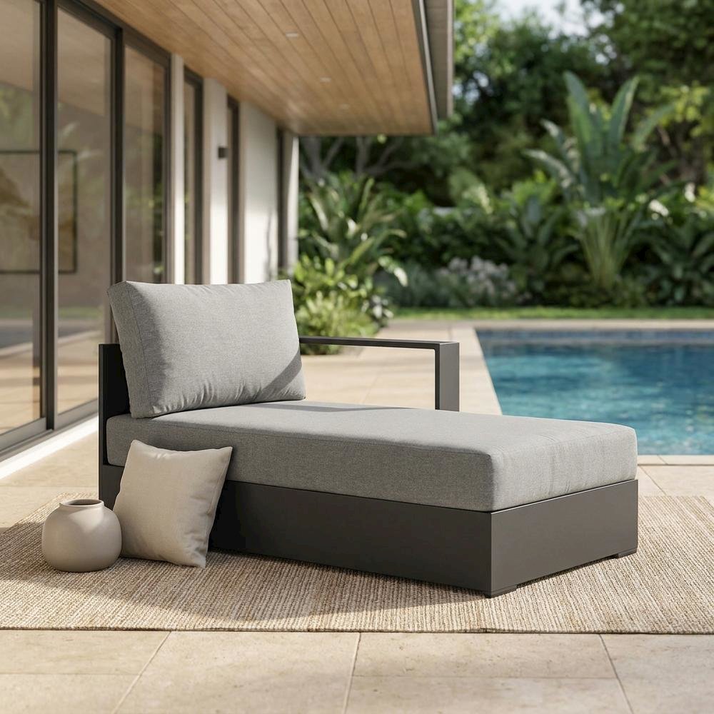 Powder-Coated Aluminum Modular Right-Facing Outdoor Chaise Lounge Chair, Gray. Picture 3