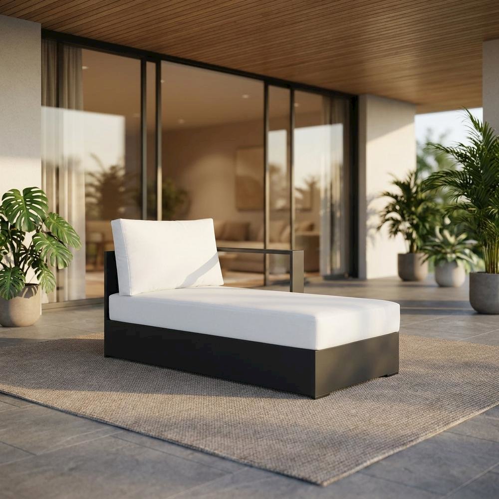 Powder-Coated Aluminum Modular Right-Facing Outdoor Chaise Lounge Chair, Gray. Picture 2