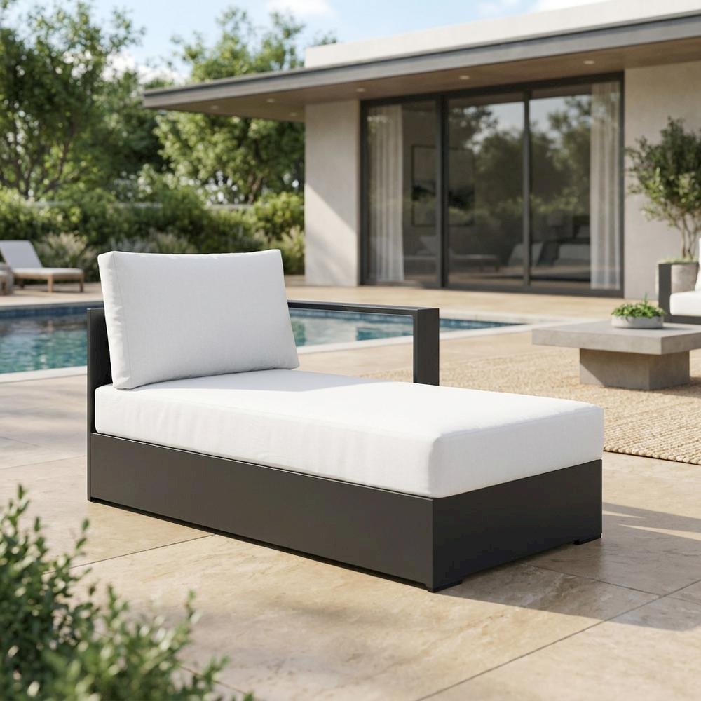 Powder-Coated Aluminum Modular Right-Facing Outdoor Chaise Lounge Chair, Gray. Picture 3