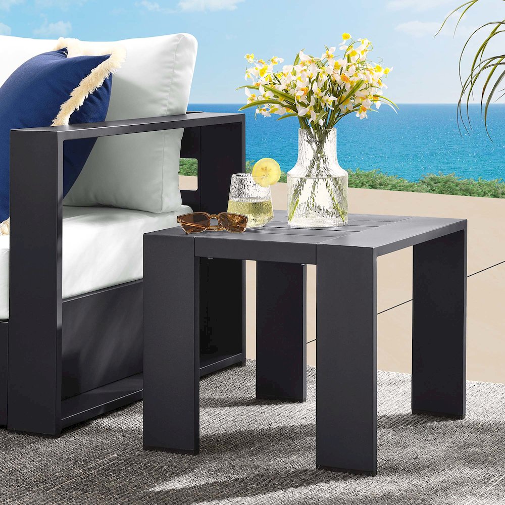 Tahoe Outdoor Patio Powder-Coated Aluminum End Table. Picture 7