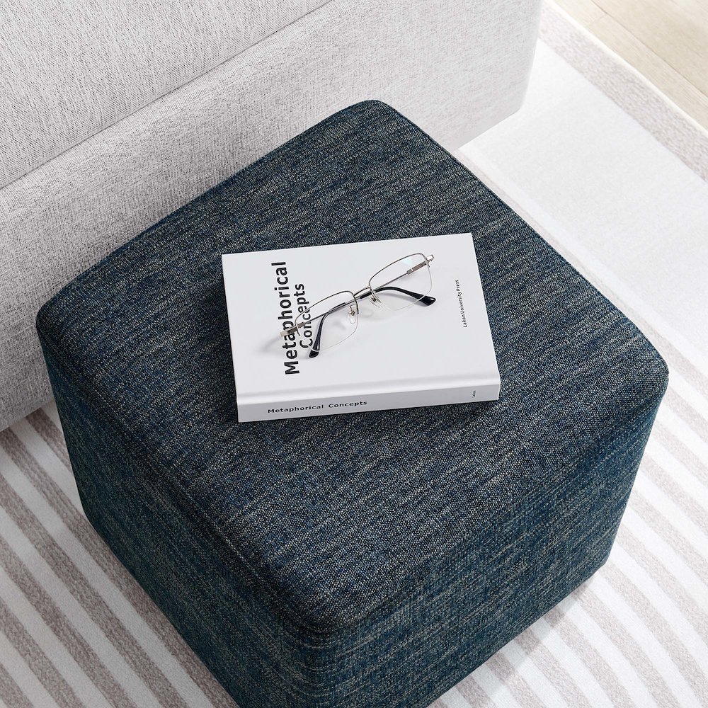 Callum 17" Square Woven Heathered Fabric Upholstered Ottoman. Picture 7