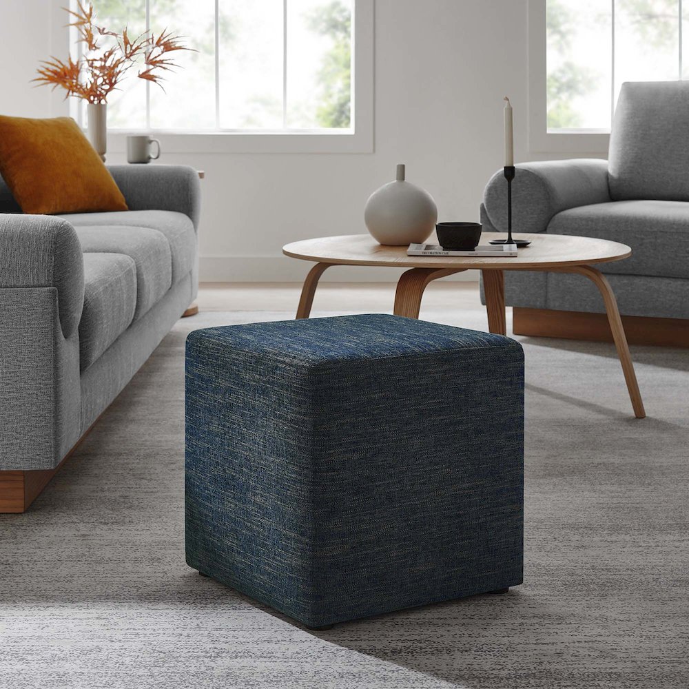 Callum 17" Square Woven Heathered Fabric Upholstered Ottoman. Picture 8