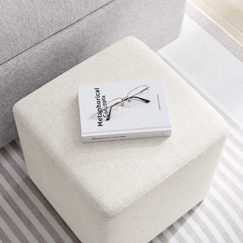 Callum 17" Square Woven Heathered Fabric Upholstered Ottoman. Picture 7