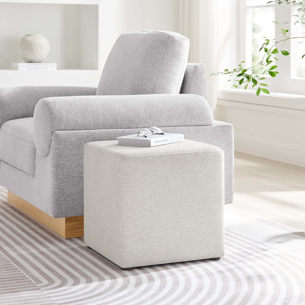 Callum 17" Square Woven Heathered Fabric Upholstered Ottoman. Picture 9