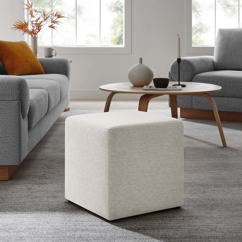 Callum 17" Square Woven Heathered Fabric Upholstered Ottoman. Picture 8