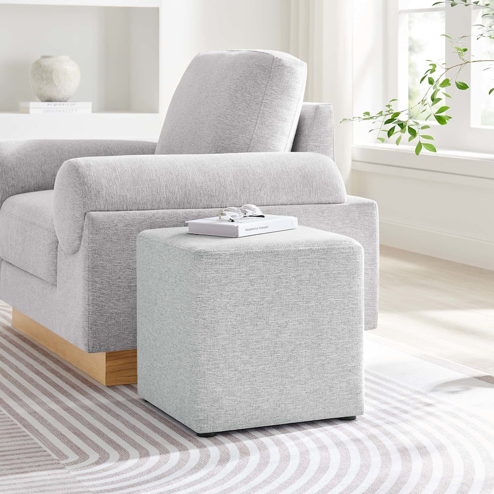 Callum 17" Square Woven Heathered Fabric Upholstered Ottoman. Picture 8