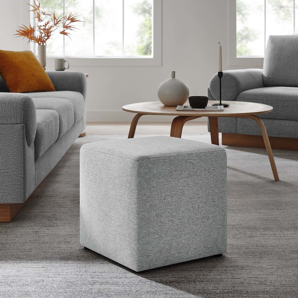 Callum 17" Square Woven Heathered Fabric Upholstered Ottoman. Picture 9