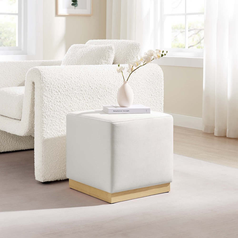 Tilden 17" Square Performance Velvet Upholstered Ottoman. Picture 8