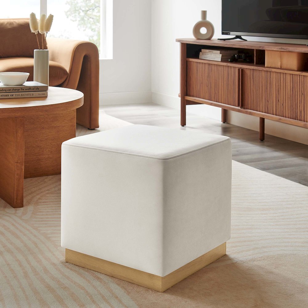 Tilden 17" Square Performance Velvet Upholstered Ottoman. Picture 7