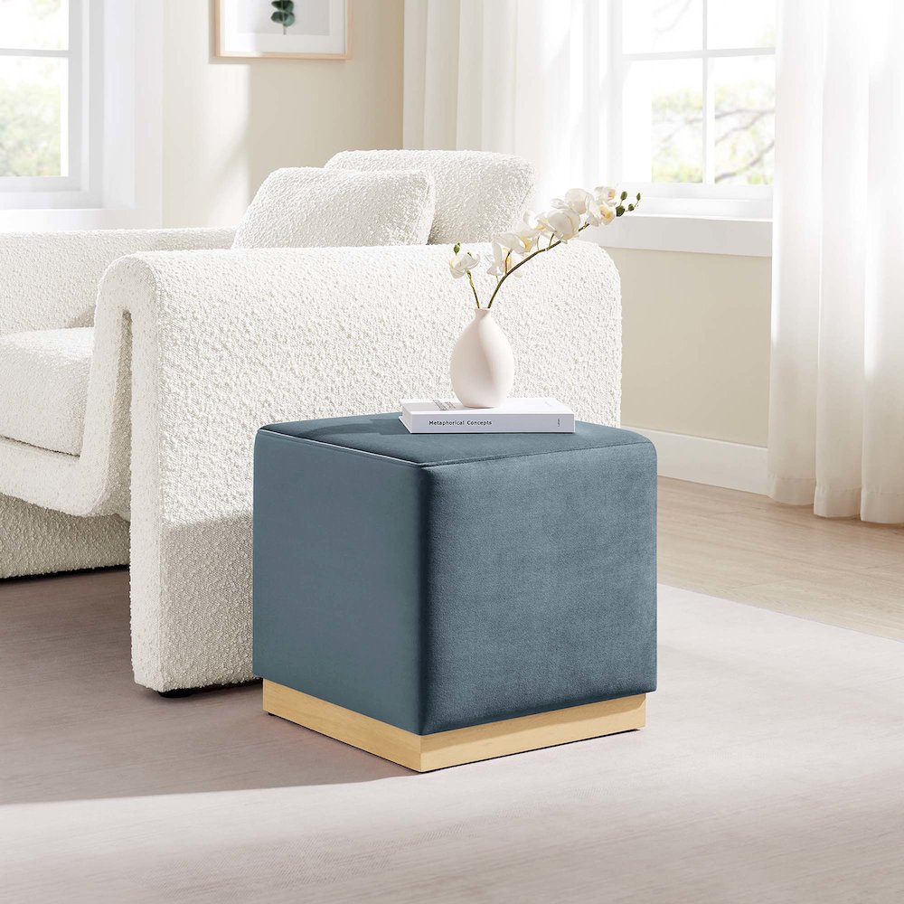 Tilden 17" Square Performance Velvet Upholstered Ottoman. Picture 8