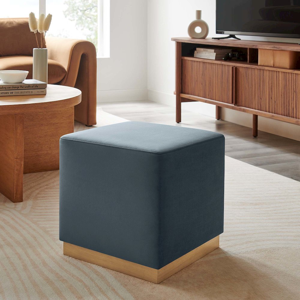 Tilden 17" Square Performance Velvet Upholstered Ottoman. Picture 7