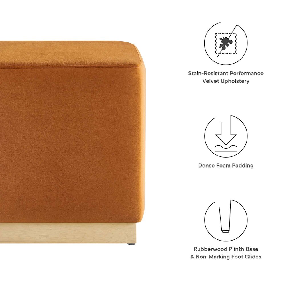 Tilden 17" Square Performance Velvet Upholstered Ottoman. Picture 3