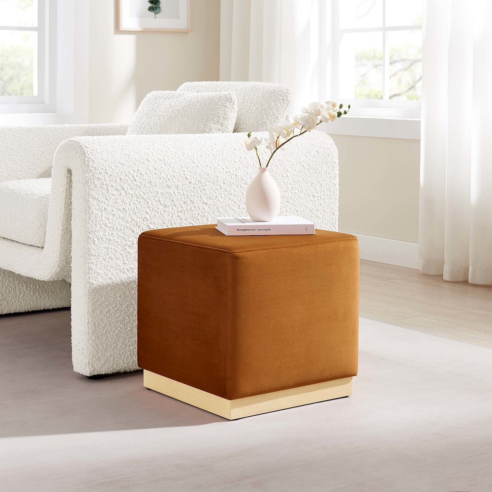 Tilden 17" Square Performance Velvet Upholstered Ottoman. Picture 8