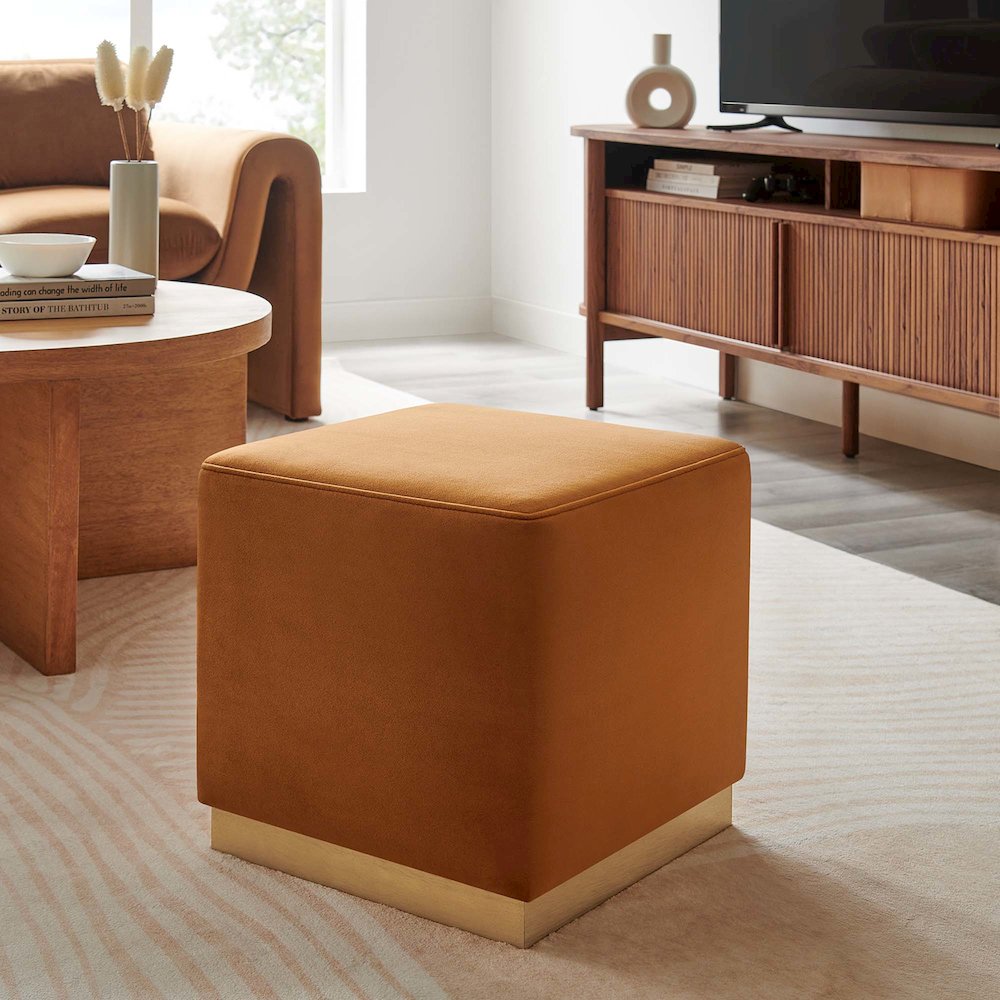 Tilden 17" Square Performance Velvet Upholstered Ottoman. Picture 7