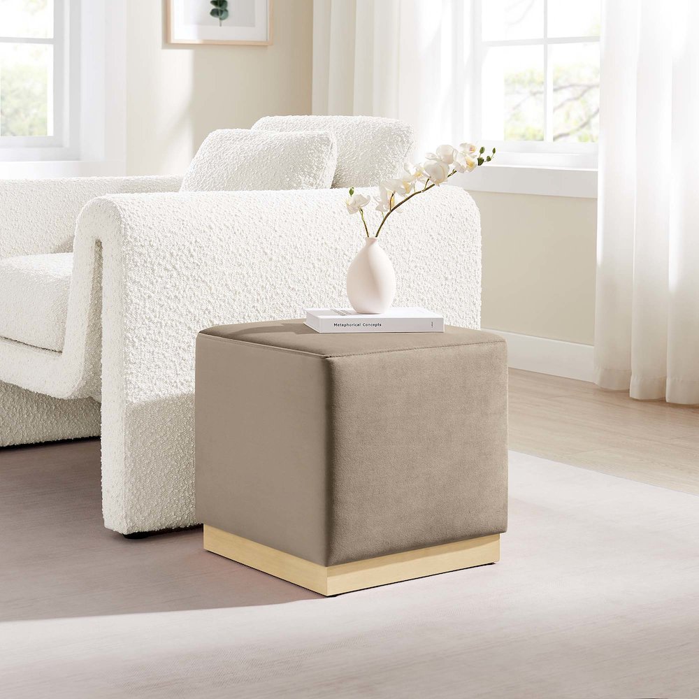 Tilden 17" Square Performance Velvet Upholstered Ottoman. Picture 8