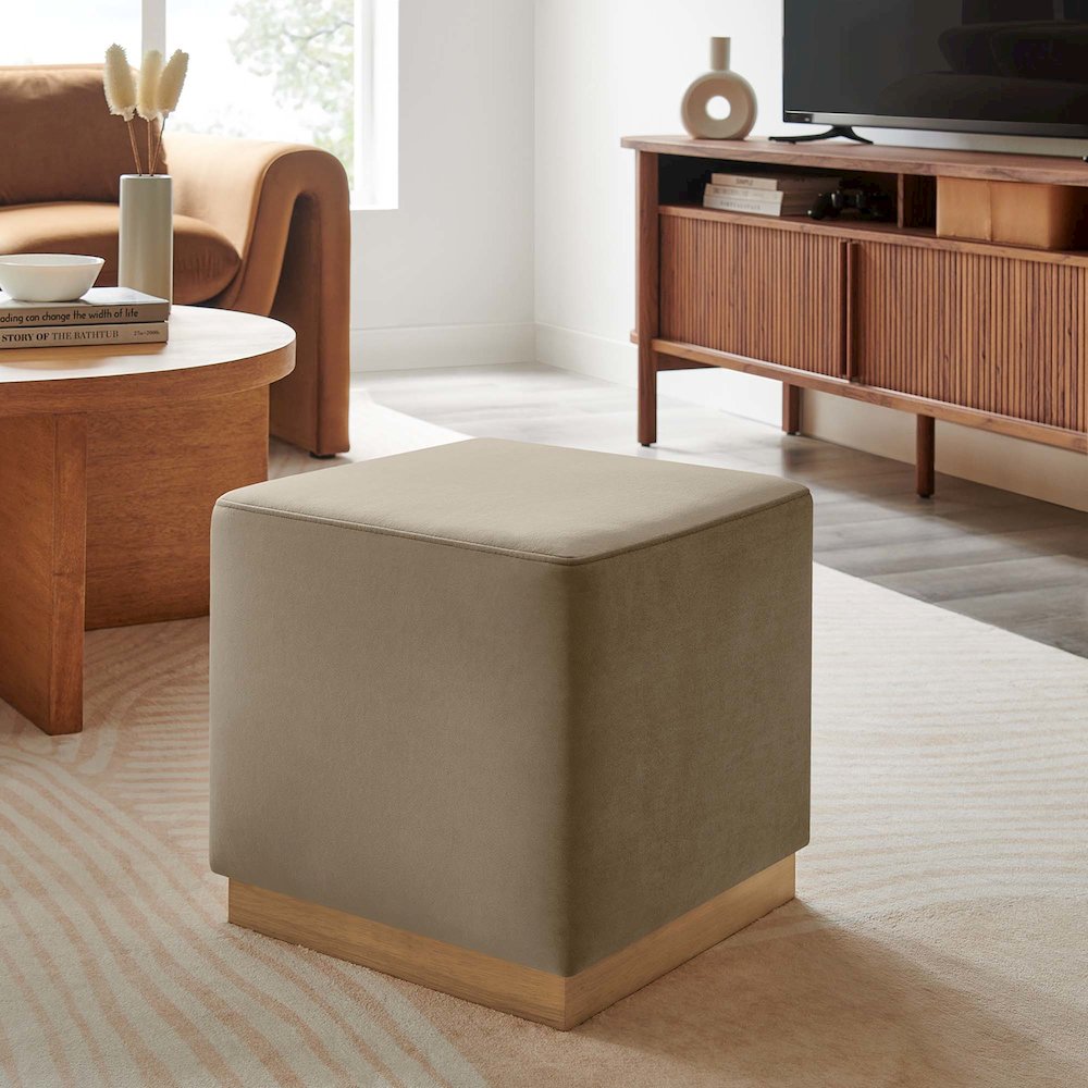 Tilden 17" Square Performance Velvet Upholstered Ottoman. Picture 7