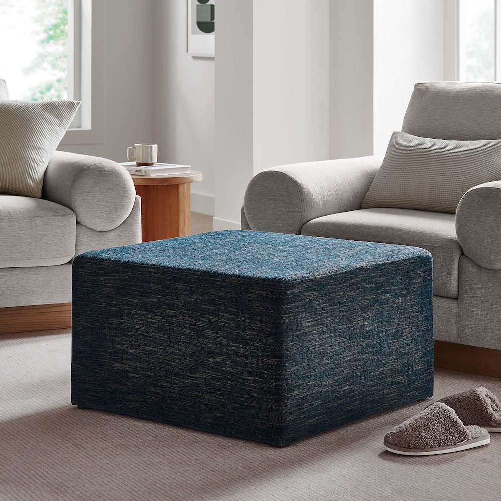 Callum Large 28" Square Woven Heathered Fabric Upholstered Ottoman. Picture 7