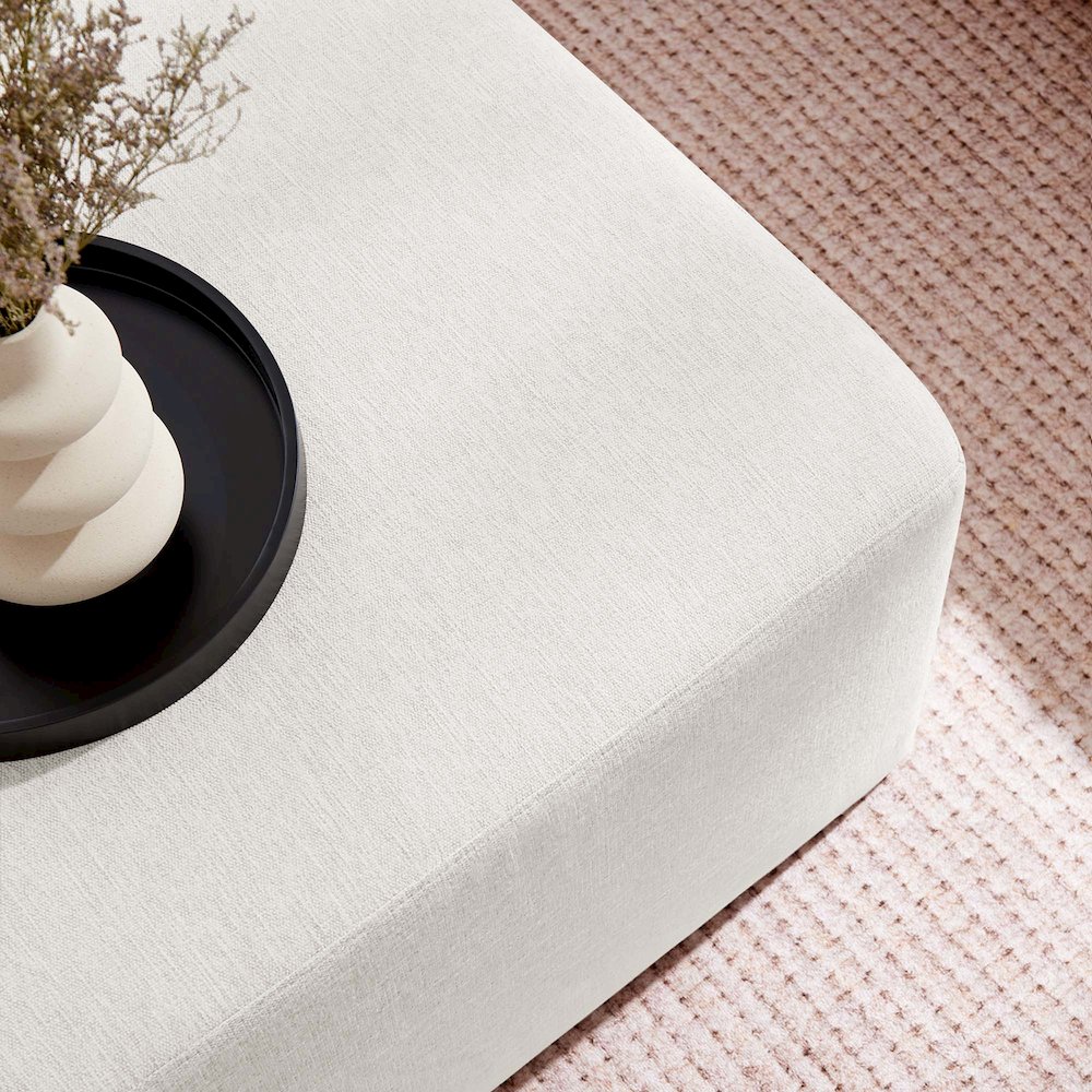 Callum Large 28" Square Woven Heathered Fabric Upholstered Ottoman. Picture 7