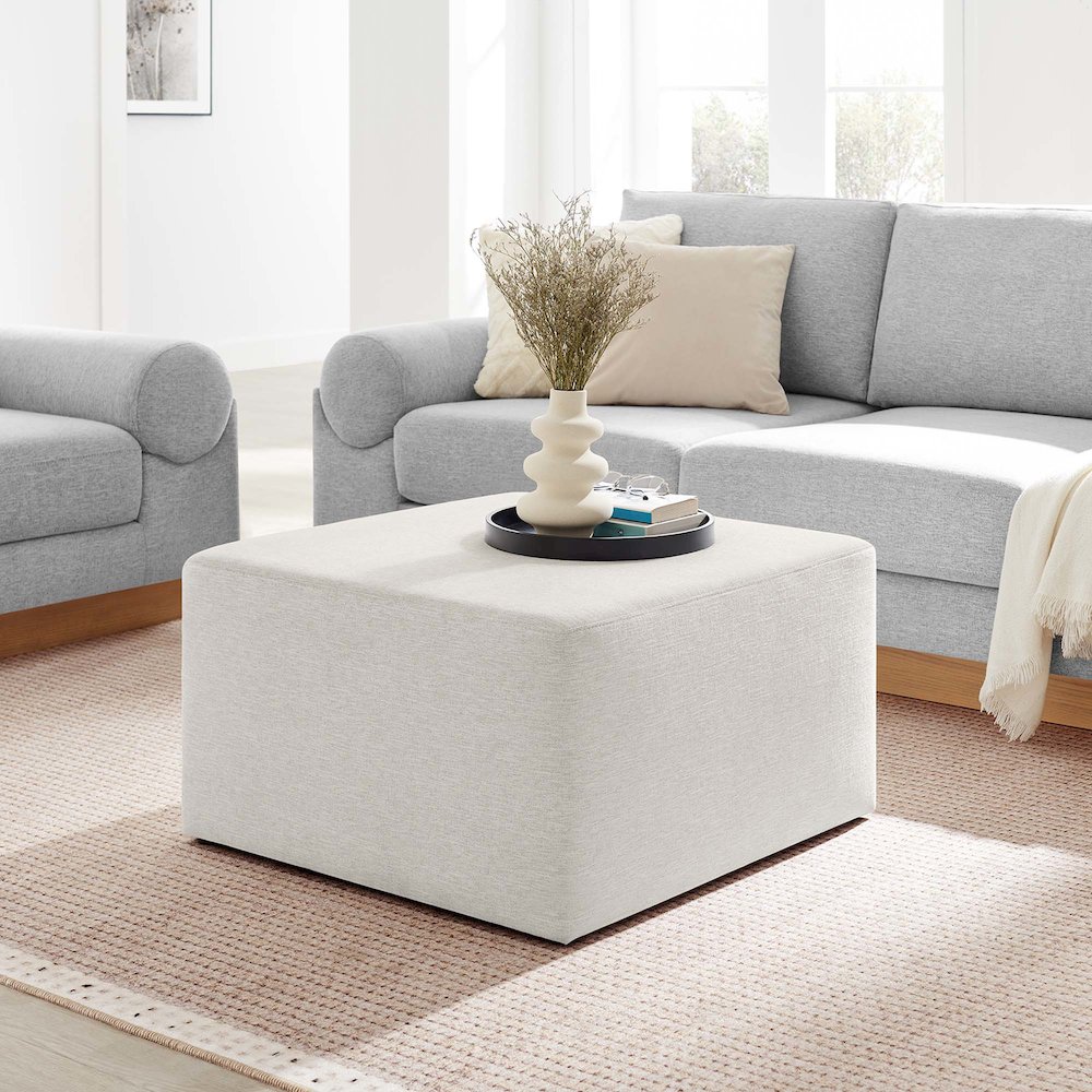 Callum Large 28" Square Woven Heathered Fabric Upholstered Ottoman. Picture 9