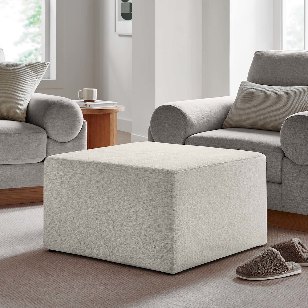 Callum Large 28" Square Woven Heathered Fabric Upholstered Ottoman. Picture 8