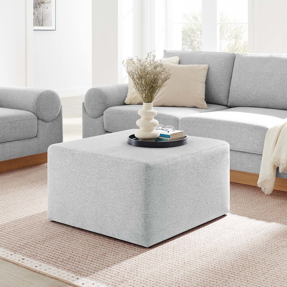 Callum Large 28" Square Woven Heathered Fabric Upholstered Ottoman. Picture 8