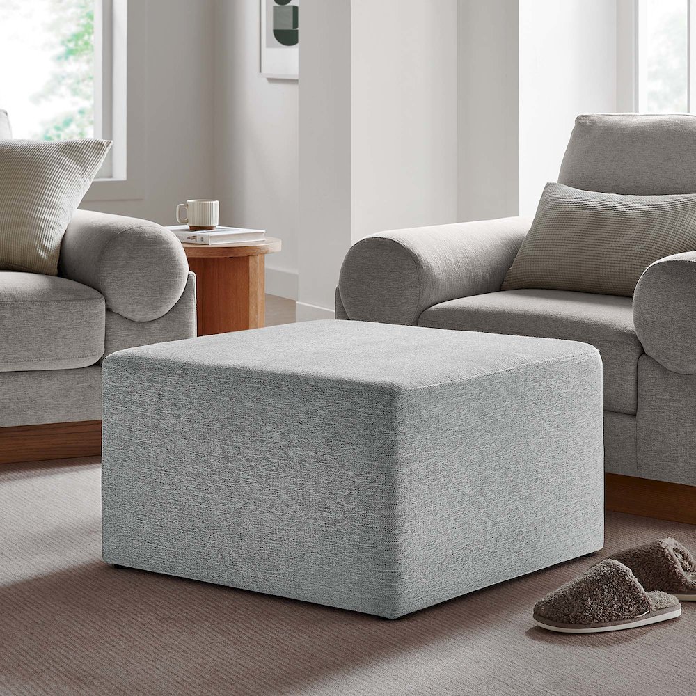 Callum Large 28" Square Woven Heathered Fabric Upholstered Ottoman. Picture 7