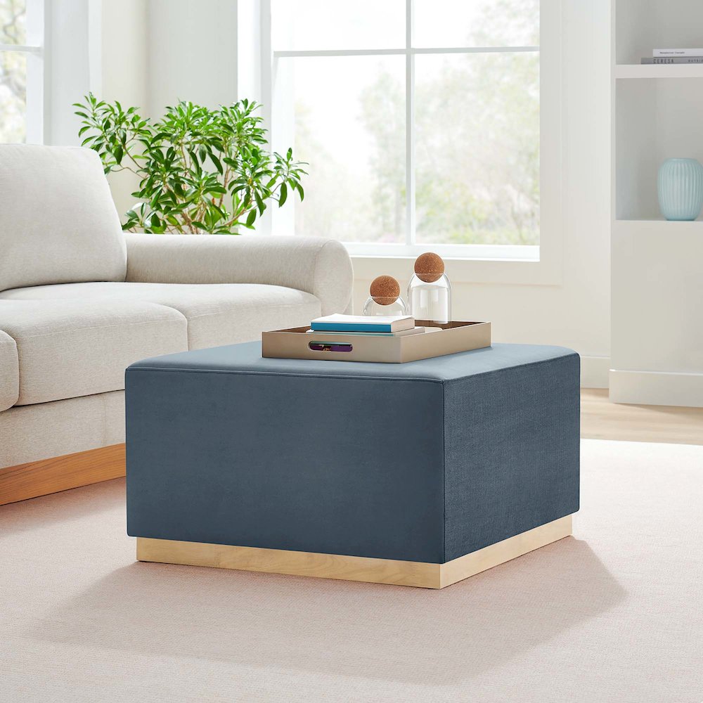 Tilden Large 28" Square Performance Velvet Upholstered Ottoman. Picture 8
