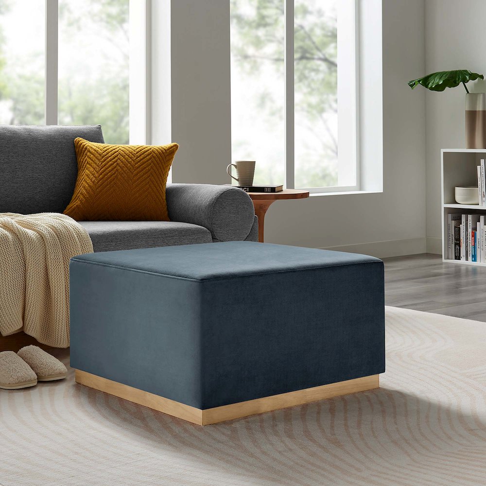 Tilden Large 28" Square Performance Velvet Upholstered Ottoman. Picture 7