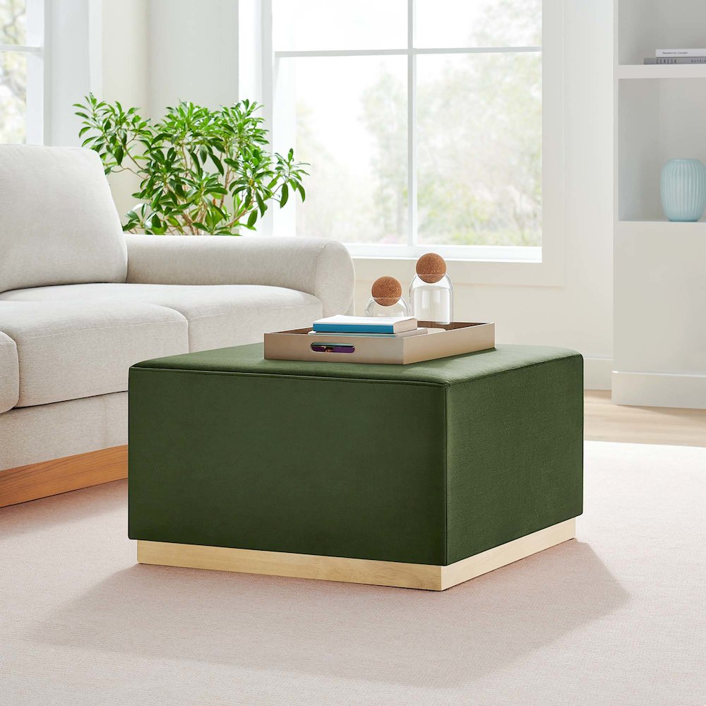 Tilden Large 28" Square Performance Velvet Upholstered Ottoman. Picture 8