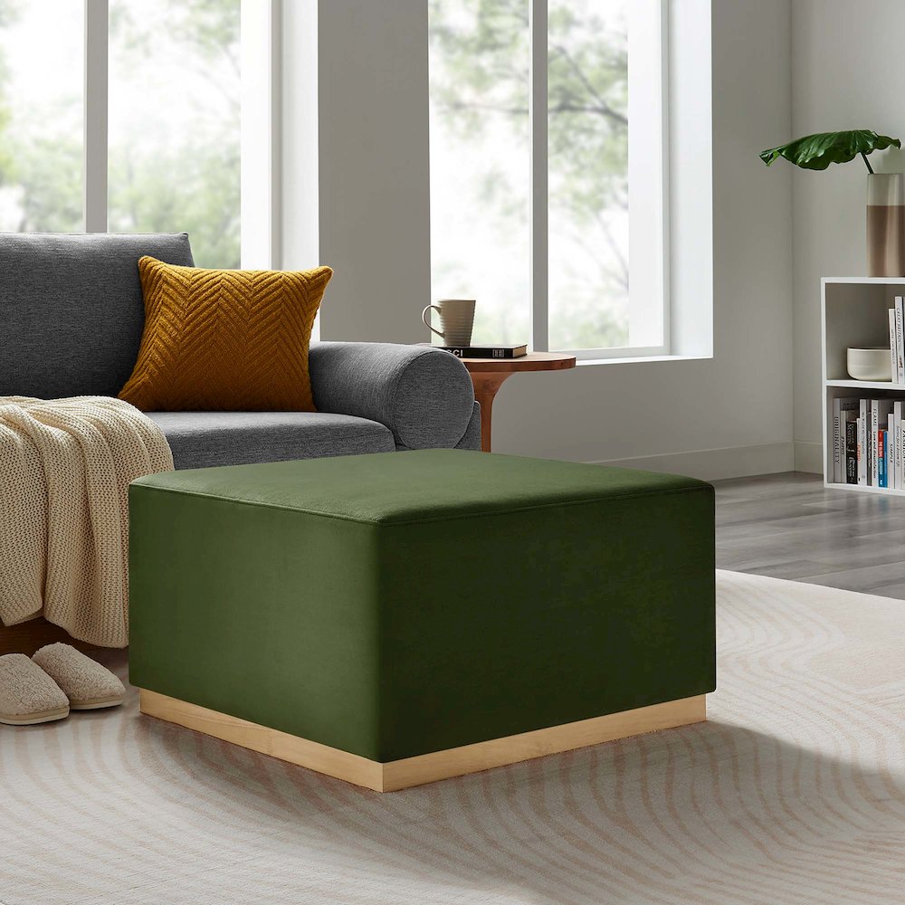 Tilden Large 28" Square Performance Velvet Upholstered Ottoman. Picture 7