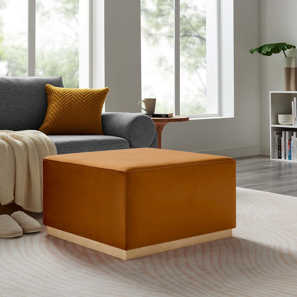 Tilden Large 28" Square Performance Velvet Upholstered Ottoman. Picture 7