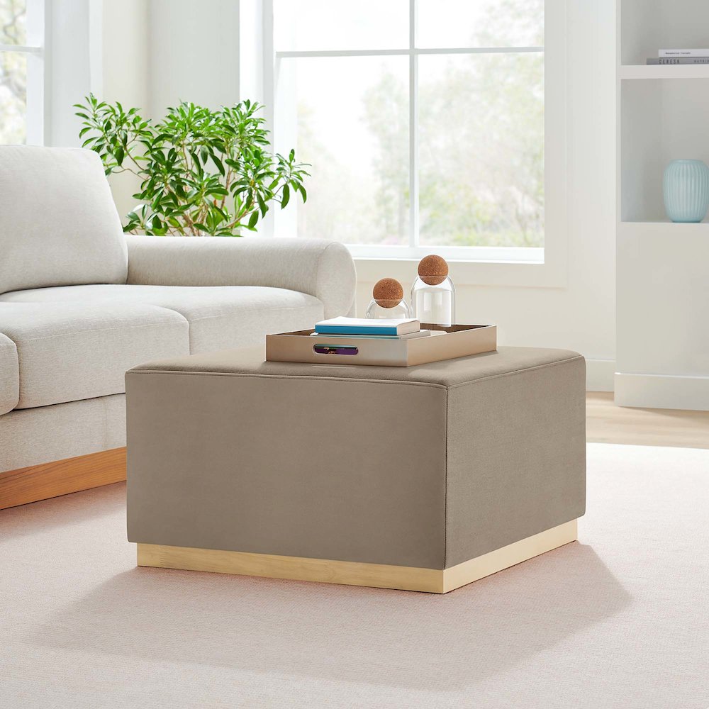 Tilden Large 28" Square Performance Velvet Upholstered Ottoman. Picture 8