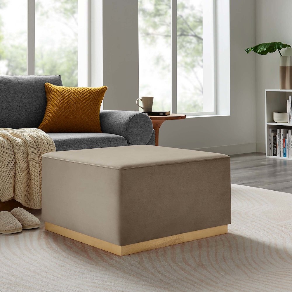 Tilden Large 28" Square Performance Velvet Upholstered Ottoman. Picture 7