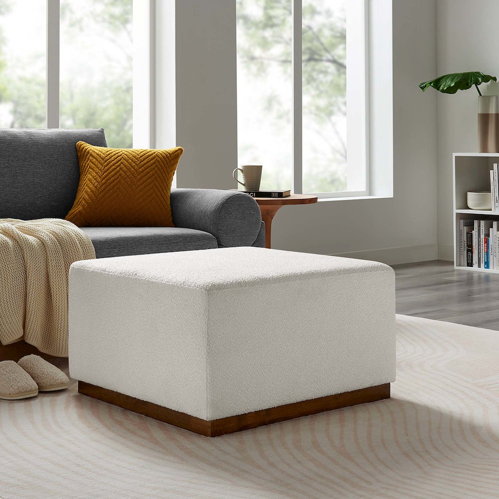 Tilden Large 28" Square Boucle Upholstered Ottoman. Picture 8