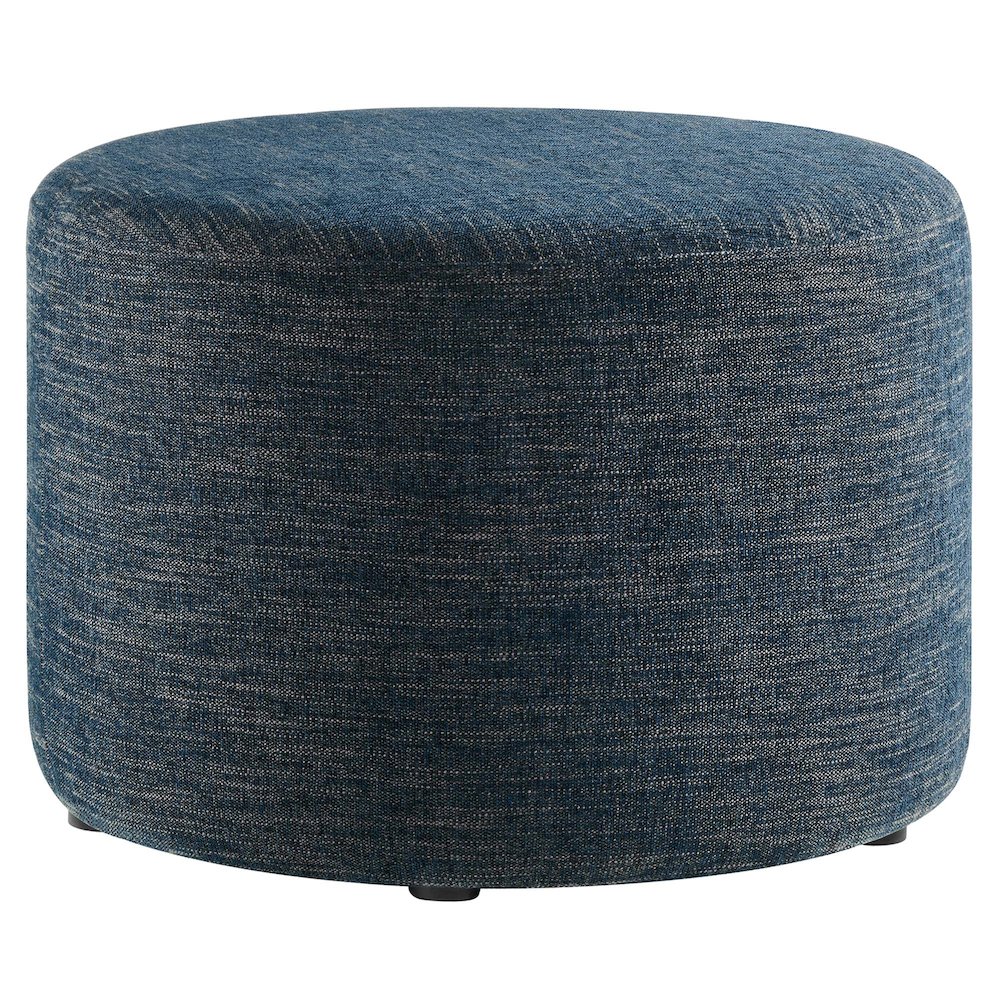 Callum Large 23" Round Woven Heathered Fabric Upholstered Ottoman. Picture 1